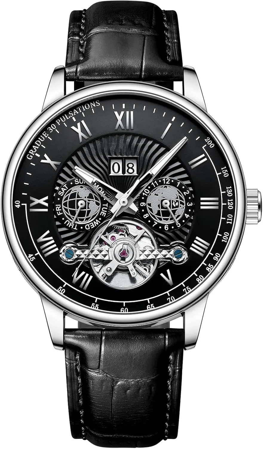 BESTKANG Leather Men's Watch Automatic Mechanical Luminous Watch 3ATM Waterproof Leather Strap Watches for Men