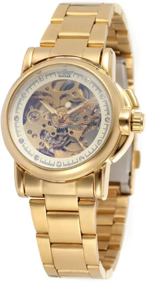BESTKANG Women's Automatic-self-Wind Watch Ladies Luxury Fashion Stainless Steel Band Waterproof Skeleton Wrist Watch for Female