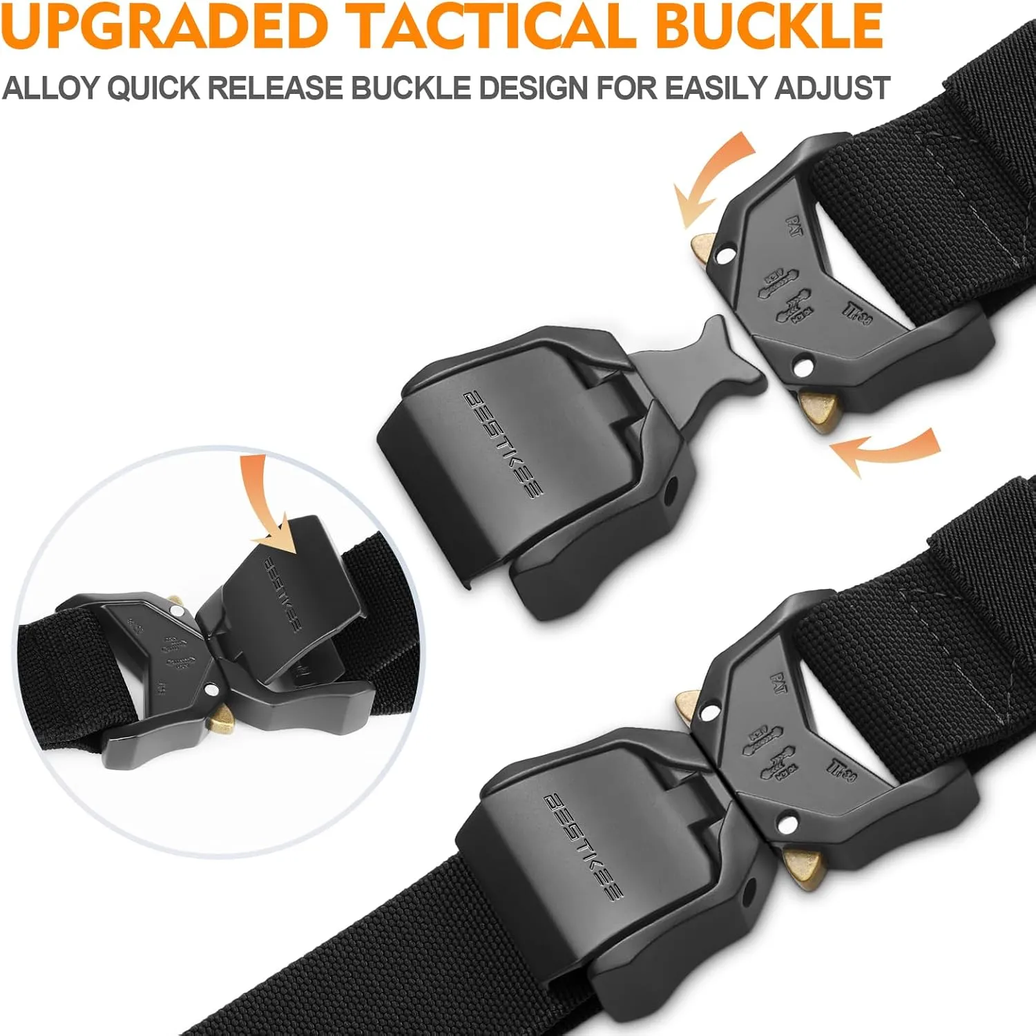 BESTKEE 2 Pack Tactical Belt, Men's Military Stretch Nylon Web Belt for Hiking Work with Heavy-Duty Quick Release Buckle
