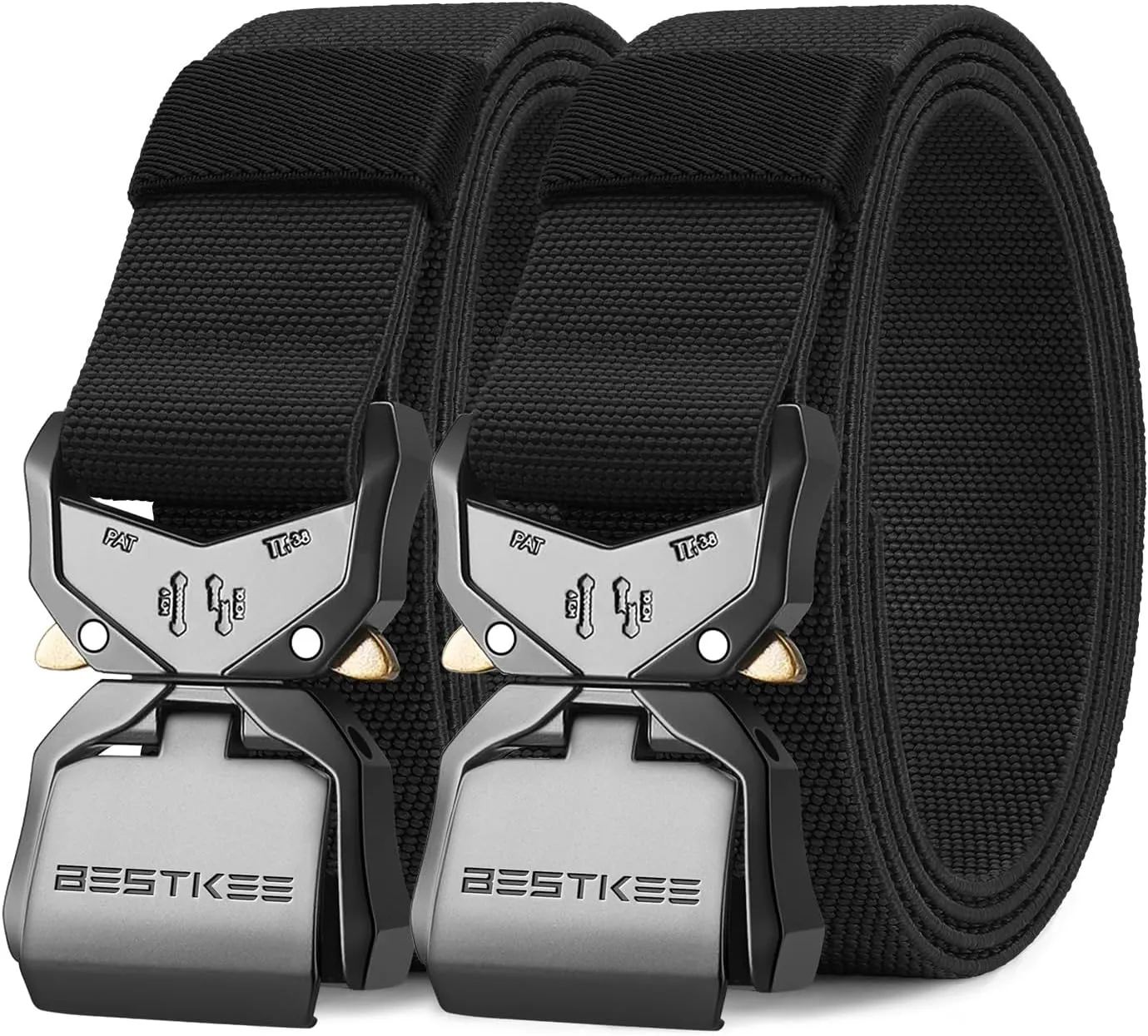 BESTKEE 2 Pack Tactical Belt, Men's Military Stretch Nylon Web Belt for Hiking Work with Heavy-Duty Quick Release Buckle