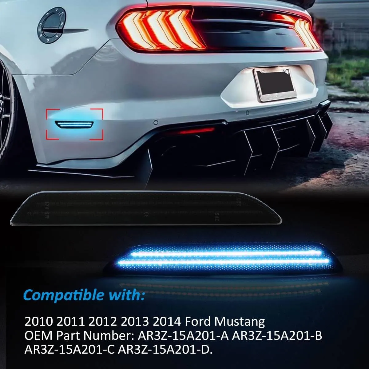 Bestview LED Side Marker Lights Reflectors Lights Dual Rows Ice Blue for 2010-2014 Ford Mustang Assembly, Smoked Lens Front & Rear Side Markers, Driver & Passenger Side Bumper Lights, Pack of 4