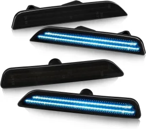 Bestview LED Side Marker Lights Reflectors Lights Dual Rows Ice Blue for 2010-2014 Ford Mustang Assembly, Smoked Lens Front & Rear Side Markers, Driver & Passenger Side Bumper Lights, Pack of 4