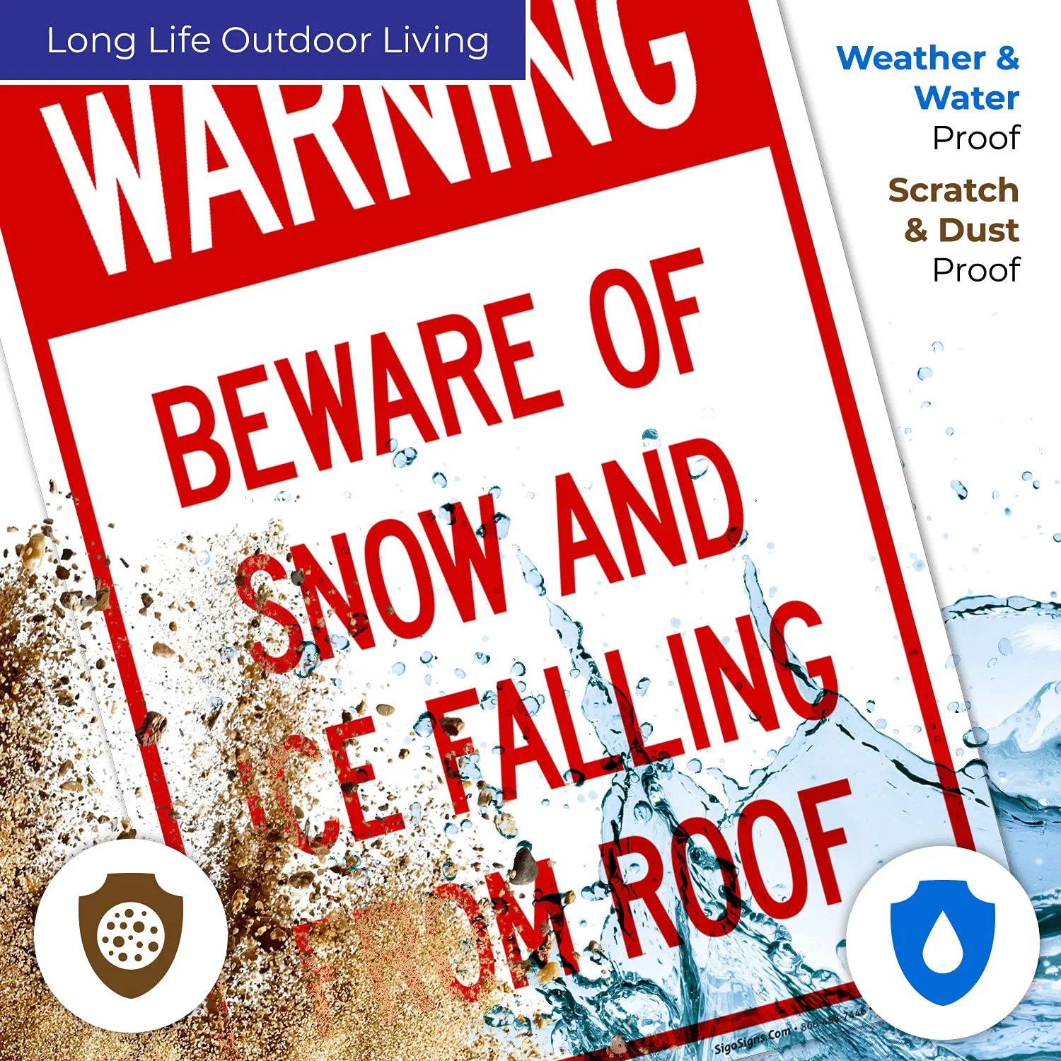 Beware of Snow and Ice Falling from Roof Sign, 10x14 Inches, Rust Free .040 Aluminum, Fade Resistant, Made in USA