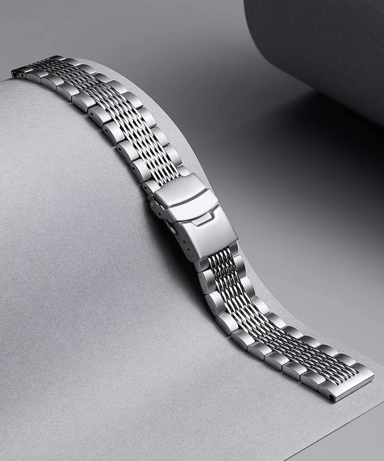 BINLUN Stainless Steel Watch Band, Metal Watch Strap for Men Women Replacement with Double-Lock Deployment Clasp Polished Watch Bracelet Silver Black Gold Rose-gold 18/19/20/21/22/24mm