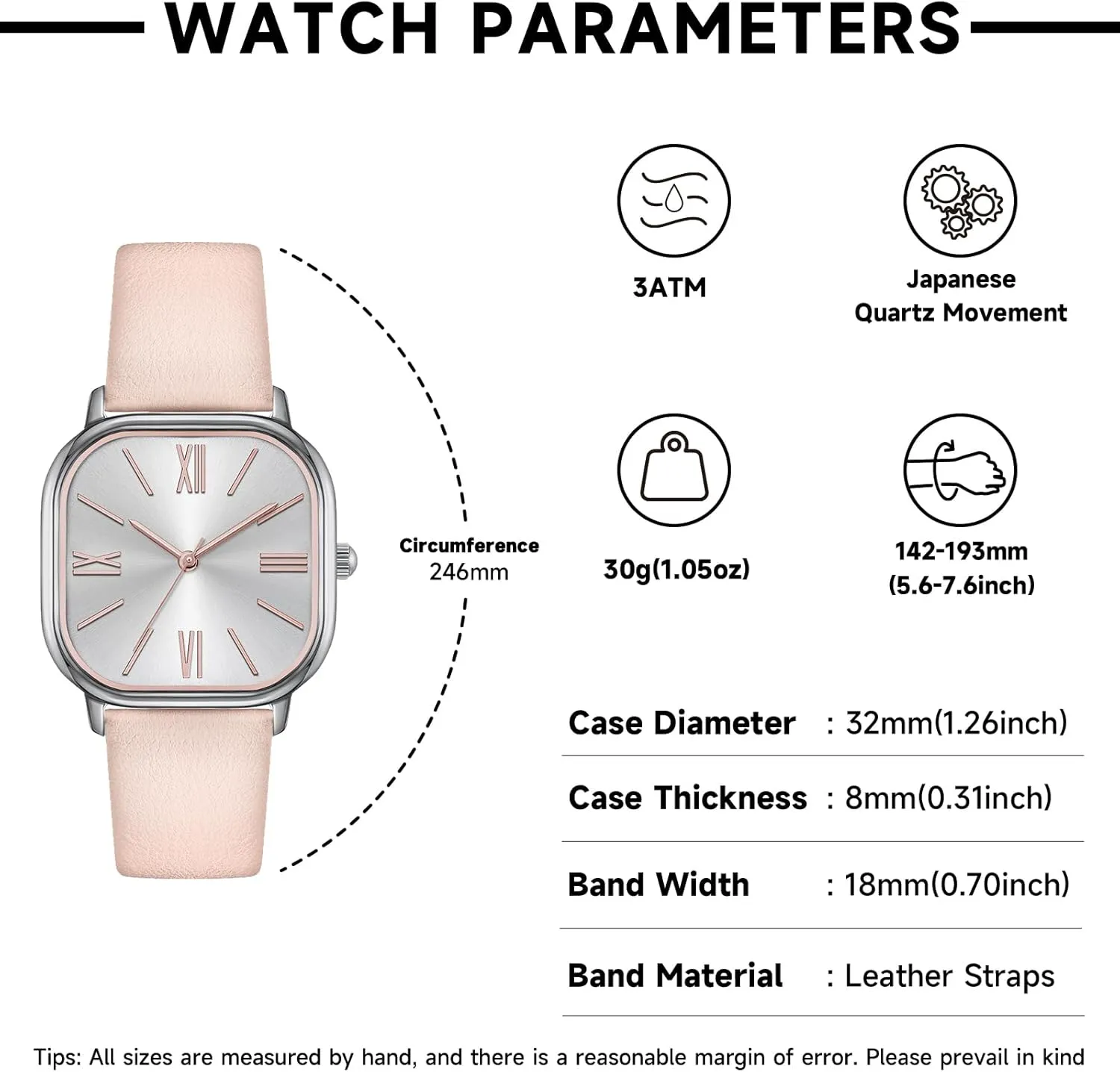 Bisley Square Watch for Women Leather Strap Easy to Read Waterproof Watch