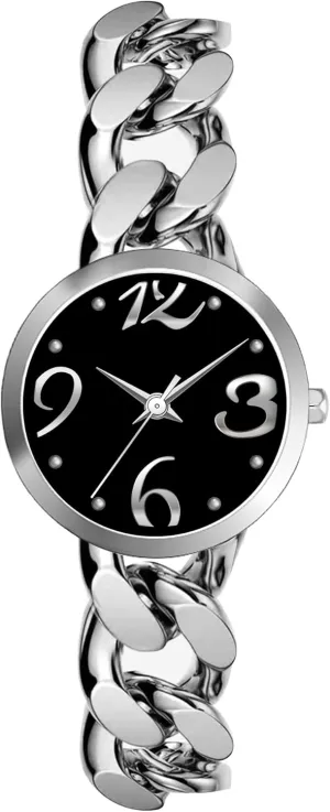 Bisley Women Watch Metal Chain Bracelet Big Arabic Number Easy to Read Waterproof Watch