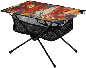 Bolaz Outdoor Folding Portable Picnic Camping Table-Art Colorful Pattern,Storage Mesh for Camping Gear Accessories, Hiking, Mountaineering, Outdoor Travel