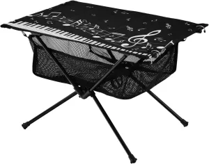 Bolaz Outdoor Folding Portable Picnic Camping Table-Black Musical Notes Print,Storage Mesh for Camping Gear Accessories, Hiking, Mountaineering, Outdoor Travel