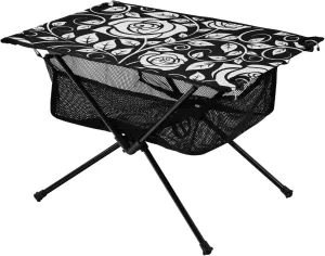 Bolaz Outdoor Folding Portable Picnic Camping Table-Black Rose Pattern 2,Storage Mesh for Camping Gear Accessories, Hiking, Mountaineering, Outdoor Travel