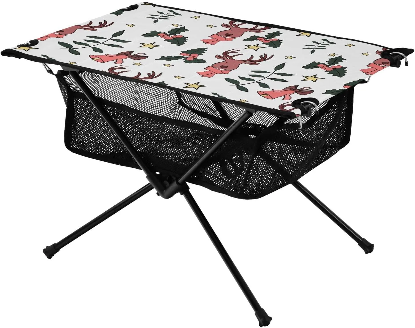 Bolaz Outdoor Folding Portable Picnic Camping Table-Christmas Deer AMD Star,Storage Mesh for Camping Gear Accessories, Hiking, Mountaineering, Outdoor Travel