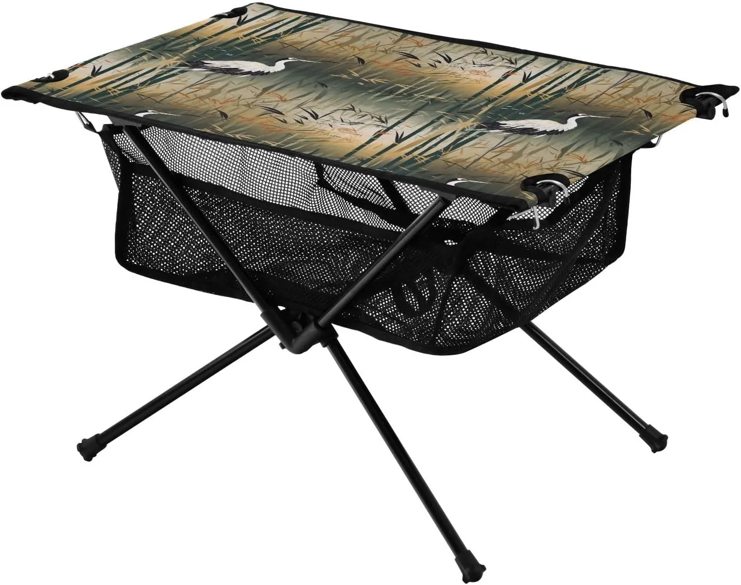 Bolaz Outdoor Folding Portable Picnic Camping Table-Crane and Pine Pattern 2,Storage Mesh for Camping Gear Accessories, Hiking, Mountaineering, Outdoor Travel