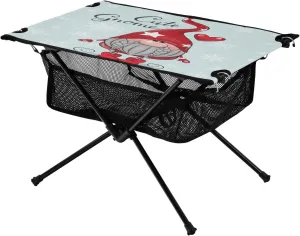 Bolaz Outdoor Folding Portable Picnic Camping Table-Cute Gnome and Snow,Storage Mesh for Camping Gear Accessories, Hiking, Mountaineering, Outdoor Travel