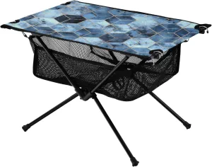 Bolaz Outdoor Folding Portable Picnic Camping Table-Gold Foil Outline and Deep Blue Tile,Storage Mesh for Camping Gear Accessories, Hiking, Mountaineering, Outdoor Travel