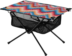 Bolaz Outdoor Folding Portable Picnic Camping Table-Red and Blue Colors Stripes Ikat Zig Zag,Storage Mesh for Camping Gear Accessories, Hiking, Mountaineering, Outdoor Travel