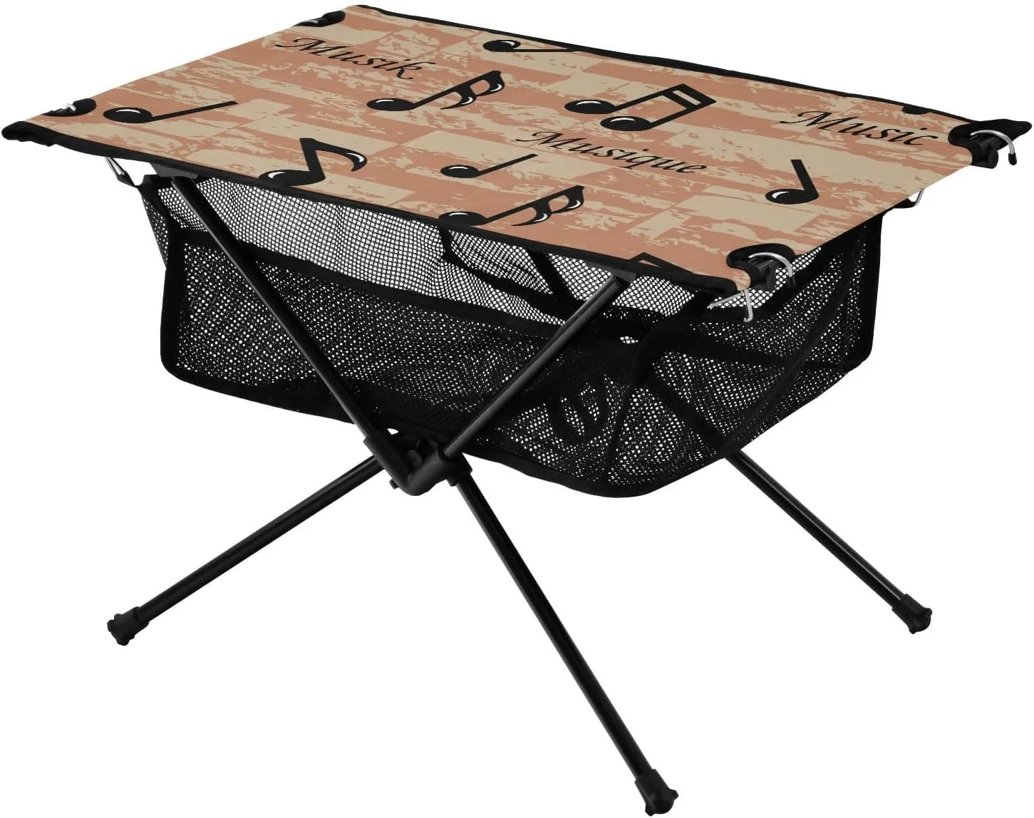 Bolaz Outdoor Folding Portable Picnic Camping Table-Retro Music Notes,Storage Mesh for Camping Gear Accessories, Hiking, Mountaineering, Outdoor Travel