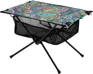 Bolaz Outdoor Folding Portable Picnic Camping Table-Romantic Blue Mandala in Boho Style,Storage Mesh for Camping Gear Accessories, Hiking, Mountaineering, Outdoor Travel