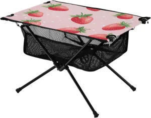 Bolaz Outdoor Folding Portable Picnic Camping Table-Strawberry on Pink,Storage Mesh for Camping Gear Accessories, Hiking, Mountaineering, Outdoor Travel