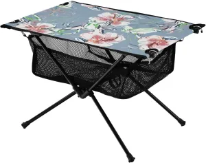Bolaz Outdoor Folding Portable Picnic Camping Table-Summer Floral on Blue,Storage Mesh for Camping Gear Accessories, Hiking, Mountaineering, Outdoor Travel