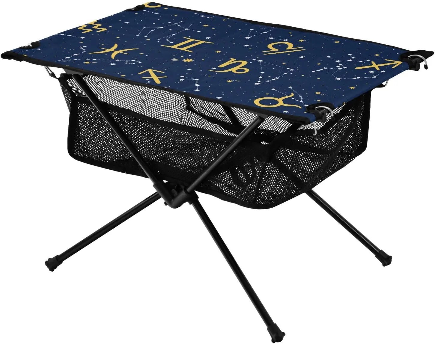 Bolaz Outdoor Folding Portable Picnic Camping Table-Zodiac Signs on Blue Background,Storage Mesh for Camping Gear Accessories, Hiking, Mountaineering, Outdoor Travel
