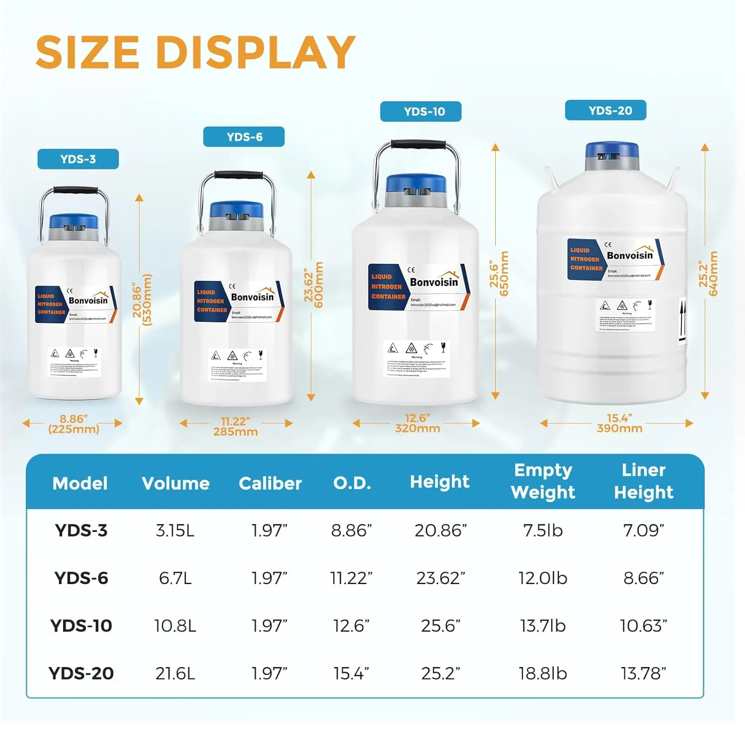 Bonvoisin 6L Liquid Nitrogen Container, LN2 Tank Cryogenic Dewar, Aluminum Alloy Semen Tank with 6 Canisters Carry Bag