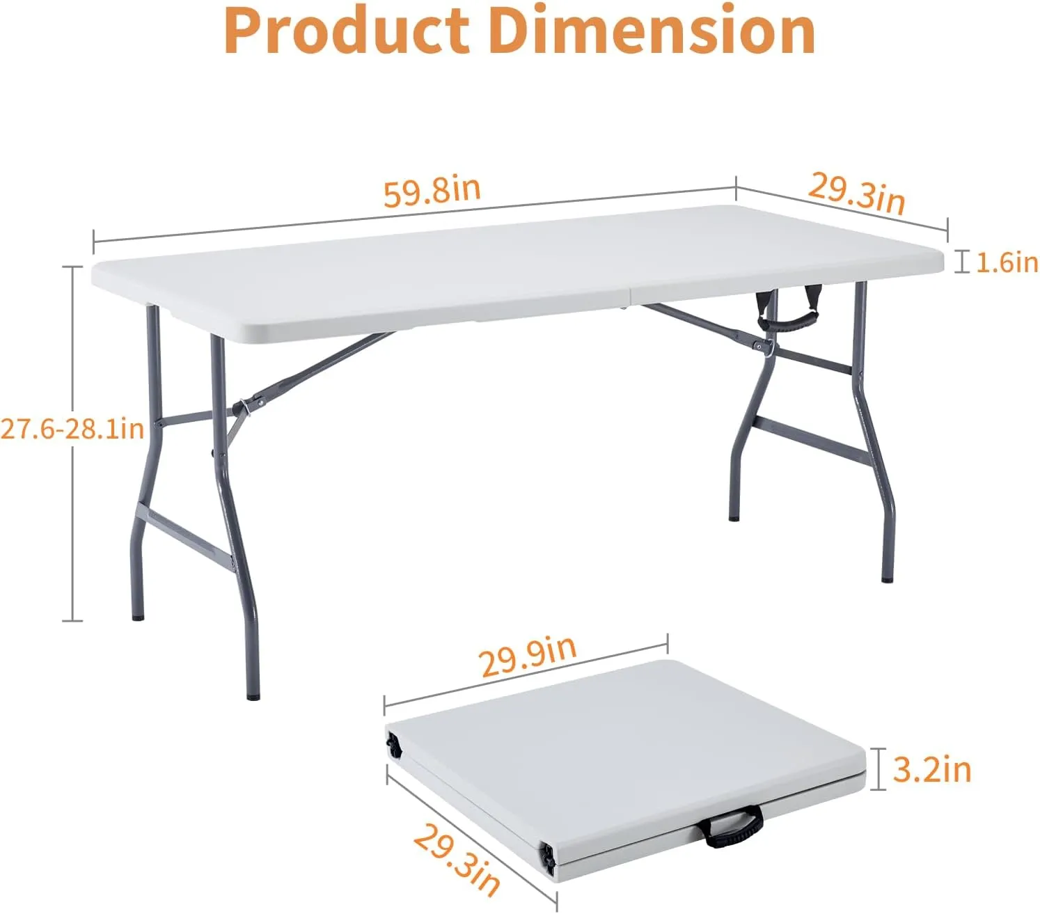 BOOSDEN 5 Foot Folding Table - Portable Plastic Fold-in-Half Utility Table With Carrying Handle for Indoor Outdoor Use - Picnic, Party, Camping, Banquet