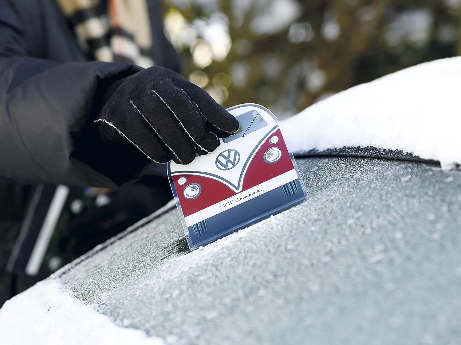 BRISA VW Collection - Volkswagen Polycarbonate Ice Scraper Windshield Scraper Snow Remover Winter Car Accessory in T1 Bus Campervan Design (Front/Red)