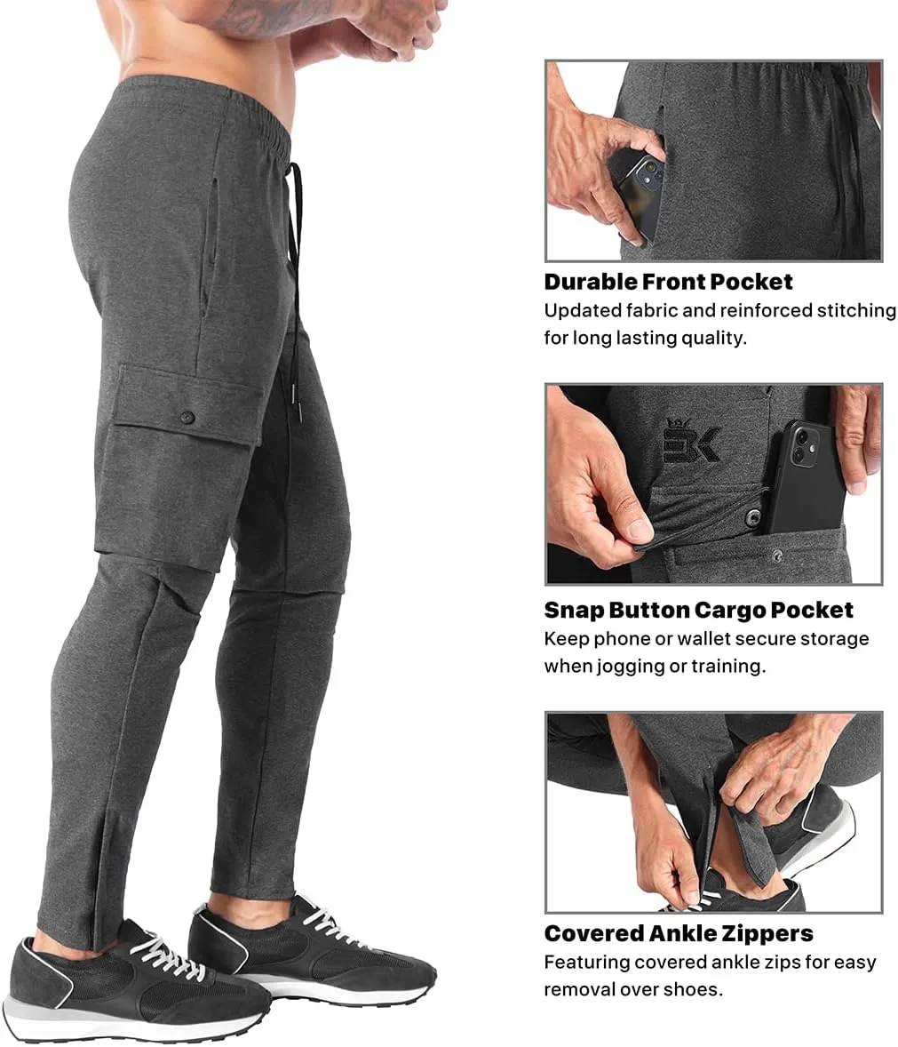 BROKIG Mens Cargo Workout Joggers Pants Tapered Gym Athletic Tactical Slim Sweatpants Men with Pockets