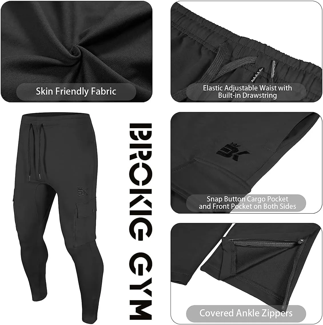 BROKIG Mens Cargo Workout Joggers Pants Tapered Gym Athletic Tactical Slim Sweatpants Men with Pockets