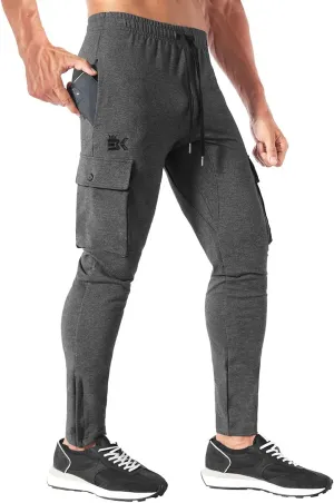 BROKIG Mens Cargo Workout Joggers Pants Tapered Gym Athletic Tactical Slim Sweatpants Men with Pockets