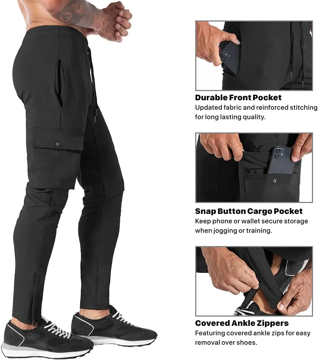 BROKIG Mens Cargo Workout Joggers Pants Tapered Gym Athletic Tactical Slim Sweatpants Men with Pockets