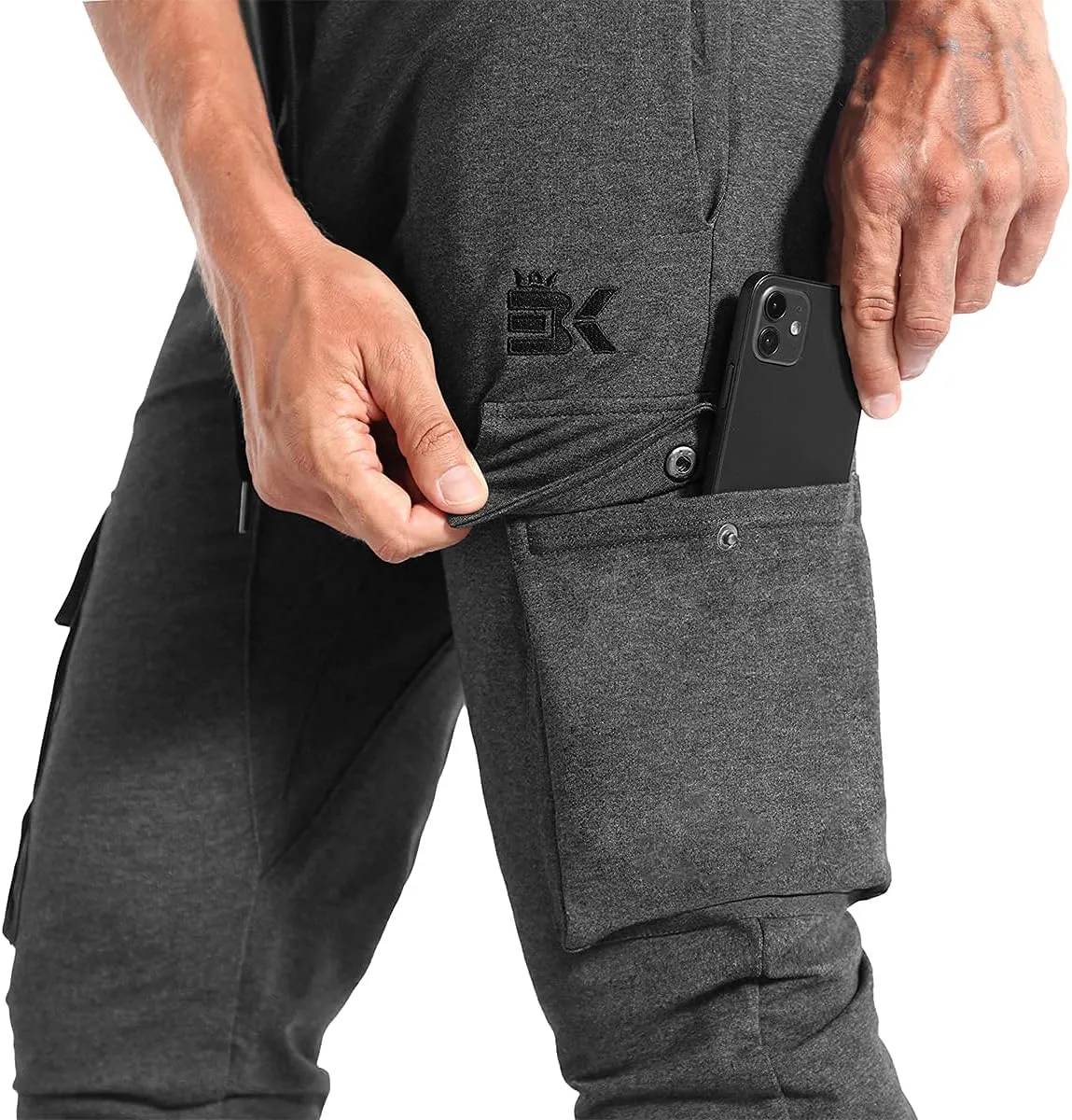 BROKIG Mens Cargo Workout Joggers Pants Tapered Gym Athletic Tactical Slim Sweatpants Men with Pockets
