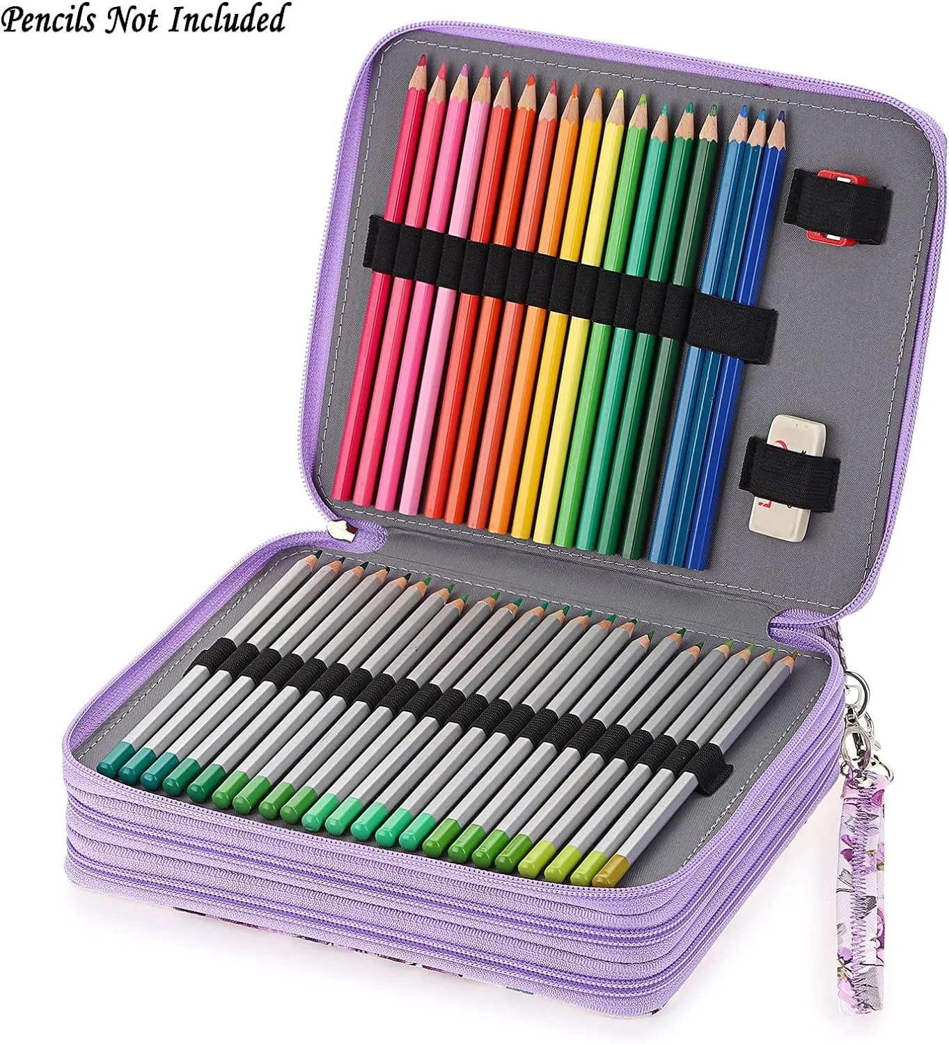 BTSKY Colored Pencil Case- 120 Slots Pencil Holder Pen Bag Large Capacity Pencil Organizer with Handle Strap Handy Colored Pencil Box with Printing Pattern (Purple Flower)