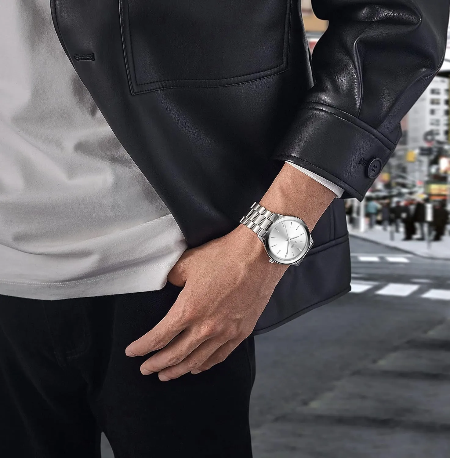 BUREI Men Watches Fashion Stainless Steel Analog Quartz Watches Business Waterproof Wristwatch,Fathers Day Gift for Men
