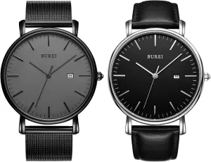 BUREI Men's Watch Ultra Thin Quartz Analog Wrist Watch Date Calendar