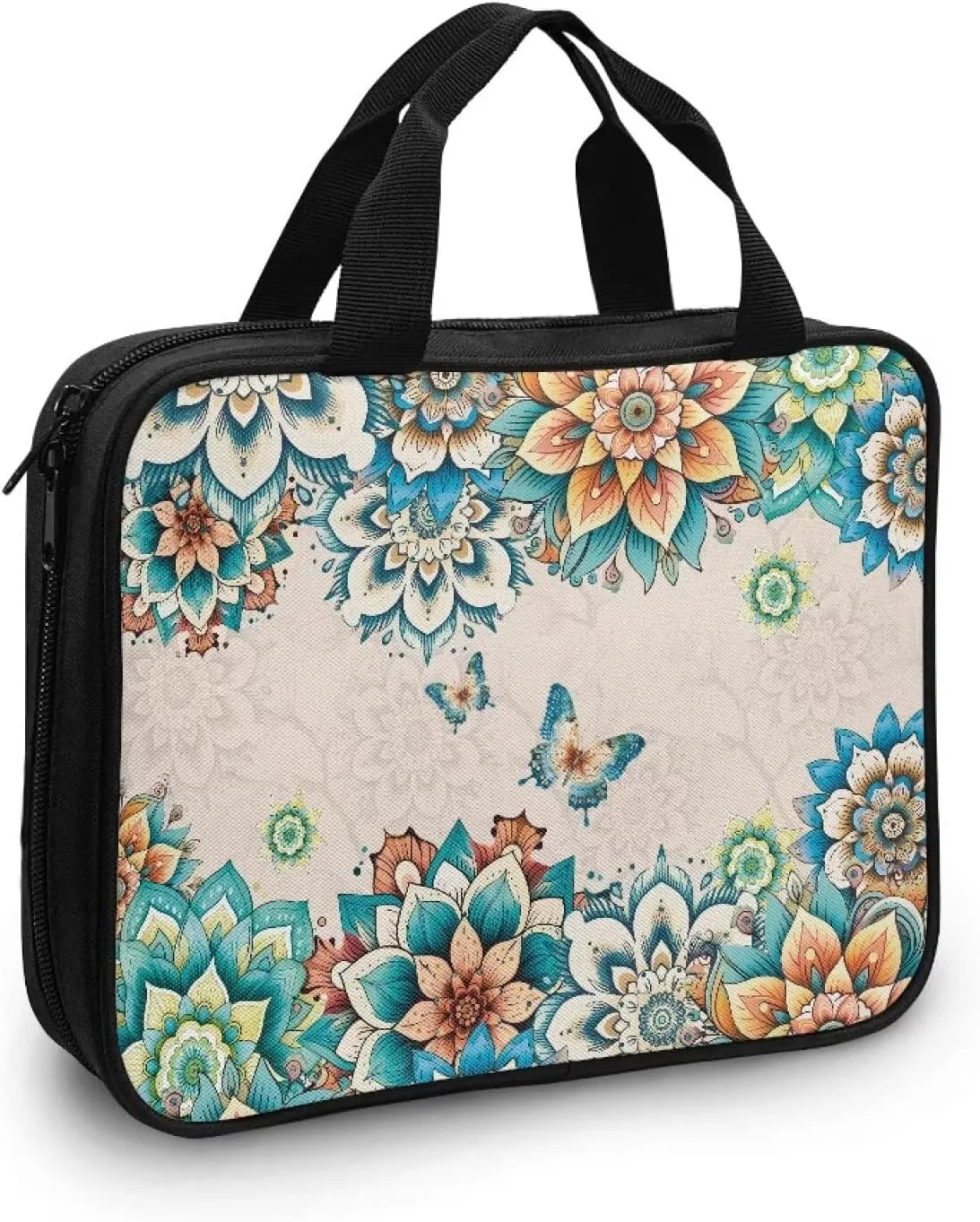 Butterfly Print Bible Cover Bible Case for Women Black Canvas Portable Zipper Bible Case with Built-in Pocket Handle