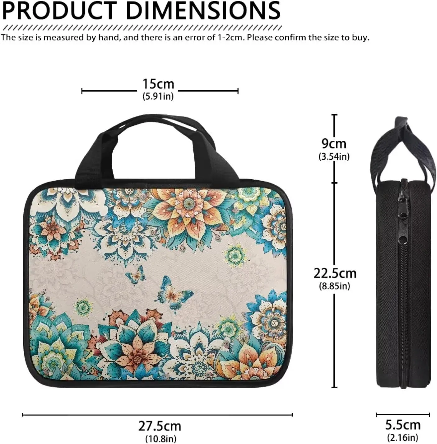 Butterfly Print Bible Cover Bible Case for Women Black Canvas Portable Zipper Bible Case with Built-in Pocket Handle