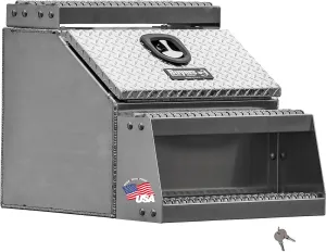 Buyers Products 1705182 Silver Diamond Tread Aluminum Heavy Duty Saddle Step Box, 24 x 28 x 24 Inch, Frame Steps with Built in Side Storage, Locking Die-cast Compression Latch, Semi-Truck Tool Box