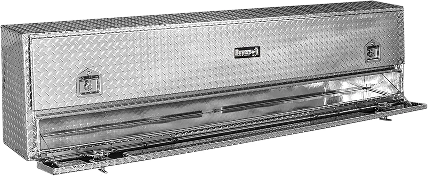 Buyers Products 1705650 Silver Aluminum Diamond Tread Contractor Truck Box With Lockable T-Handle Latch And One Lower Compartment, 88 x 21 x 13.5 Inch, Truck Tool Box For Storage And Organization