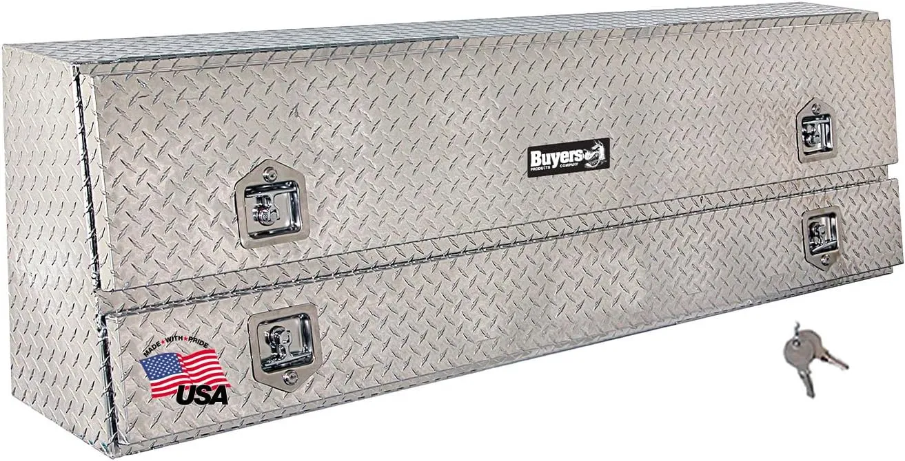 Buyers Products 1705650 Silver Aluminum Diamond Tread Contractor Truck Box With Lockable T-Handle Latch And One Lower Compartment, 88 x 21 x 13.5 Inch, Truck Tool Box For Storage And Organization