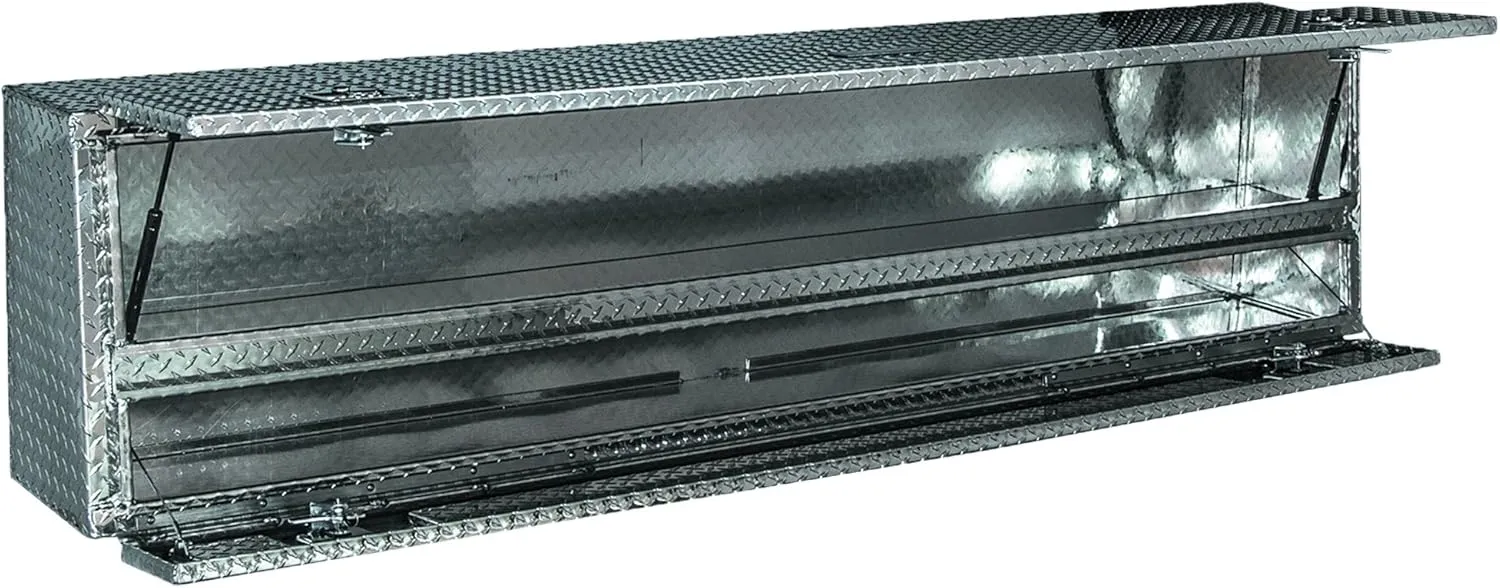 Buyers Products 1705650 Silver Aluminum Diamond Tread Contractor Truck Box With Lockable T-Handle Latch And One Lower Compartment, 88 x 21 x 13.5 Inch, Truck Tool Box For Storage And Organization