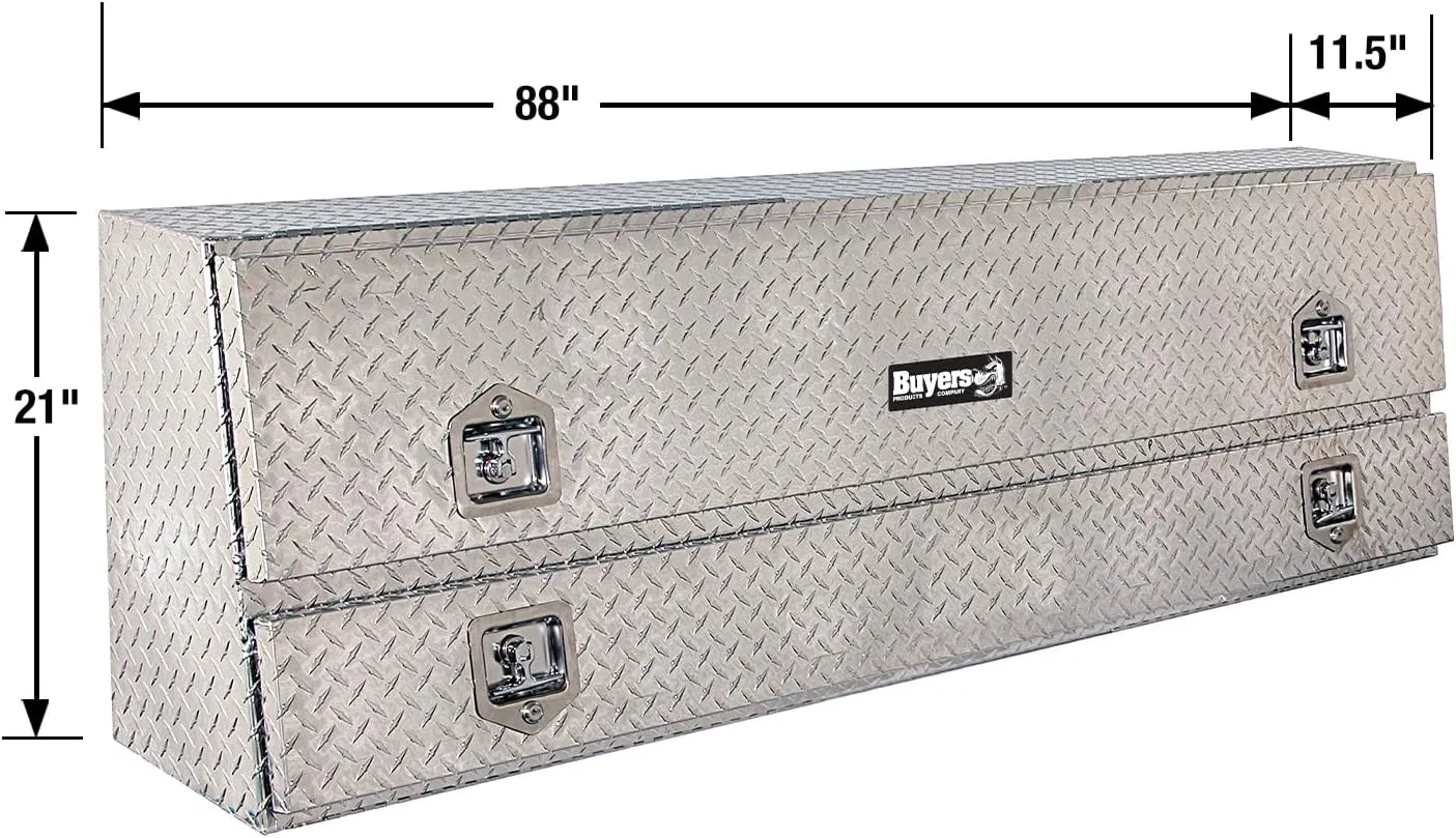 Buyers Products 1705650 Silver Aluminum Diamond Tread Contractor Truck Box With Lockable T-Handle Latch And One Lower Compartment, 88 x 21 x 13.5 Inch, Truck Tool Box For Storage And Organization