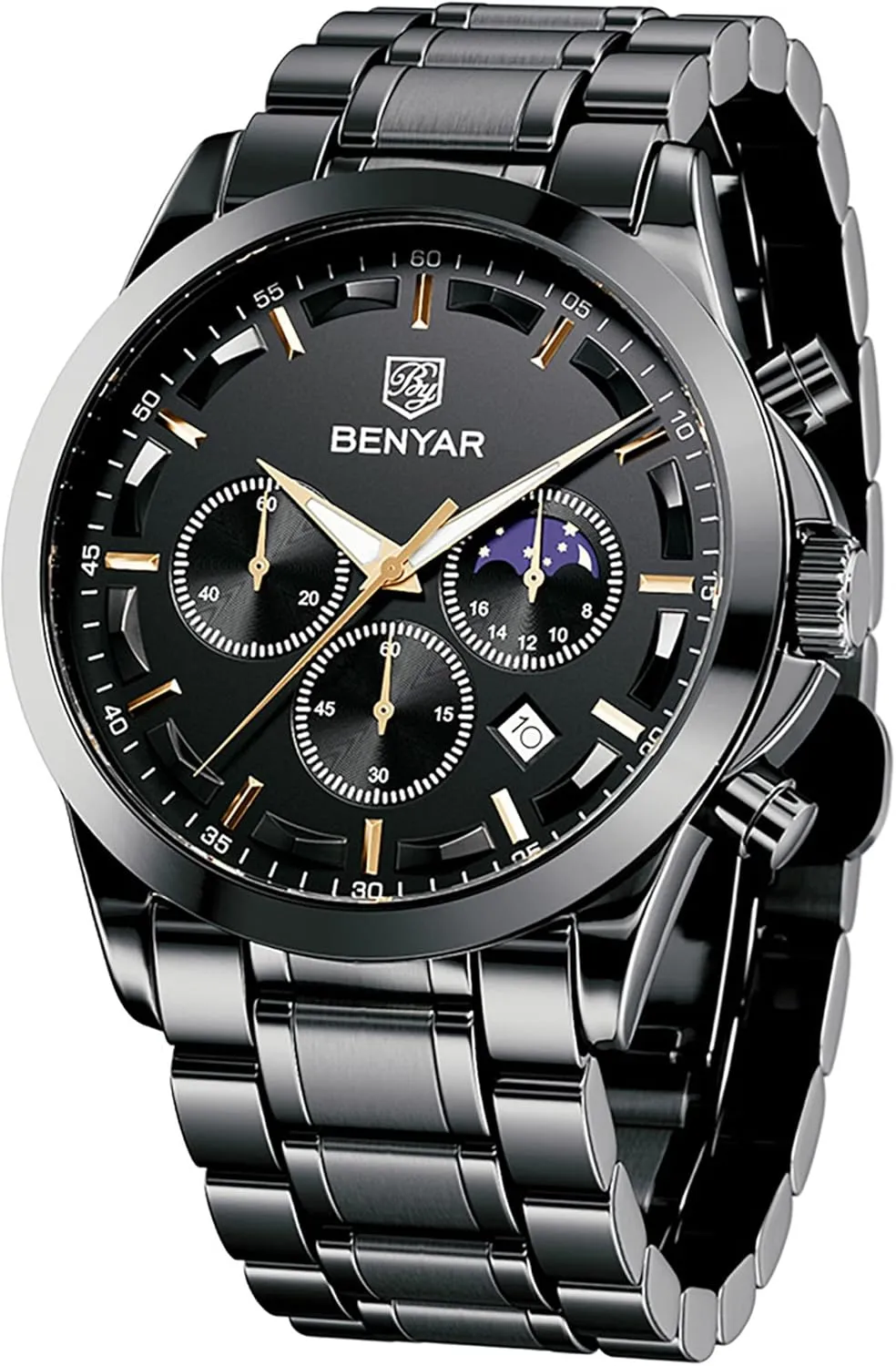 BY BENYAR Mens Watches Analog Quartz Chronograph Waterproof Wrist Watches for Men Fashion Business Work Casual Sport Designer Dress Watch with Calendar Elegant Gifts for Men