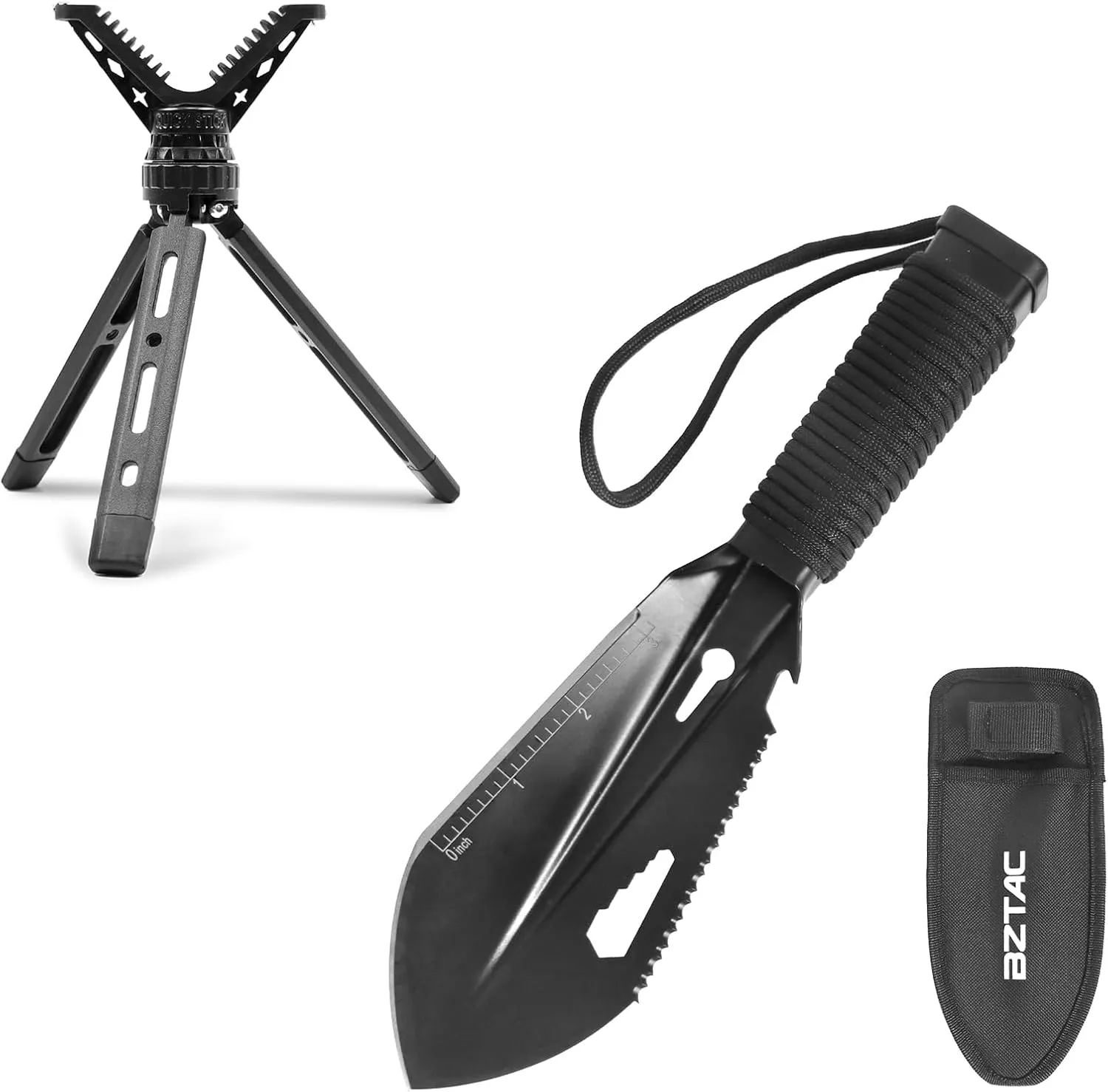 BZTAC Portable Shooting Tripod and Mini Hand Shovel Small Camping Shovel Portable Backpacking Trowel