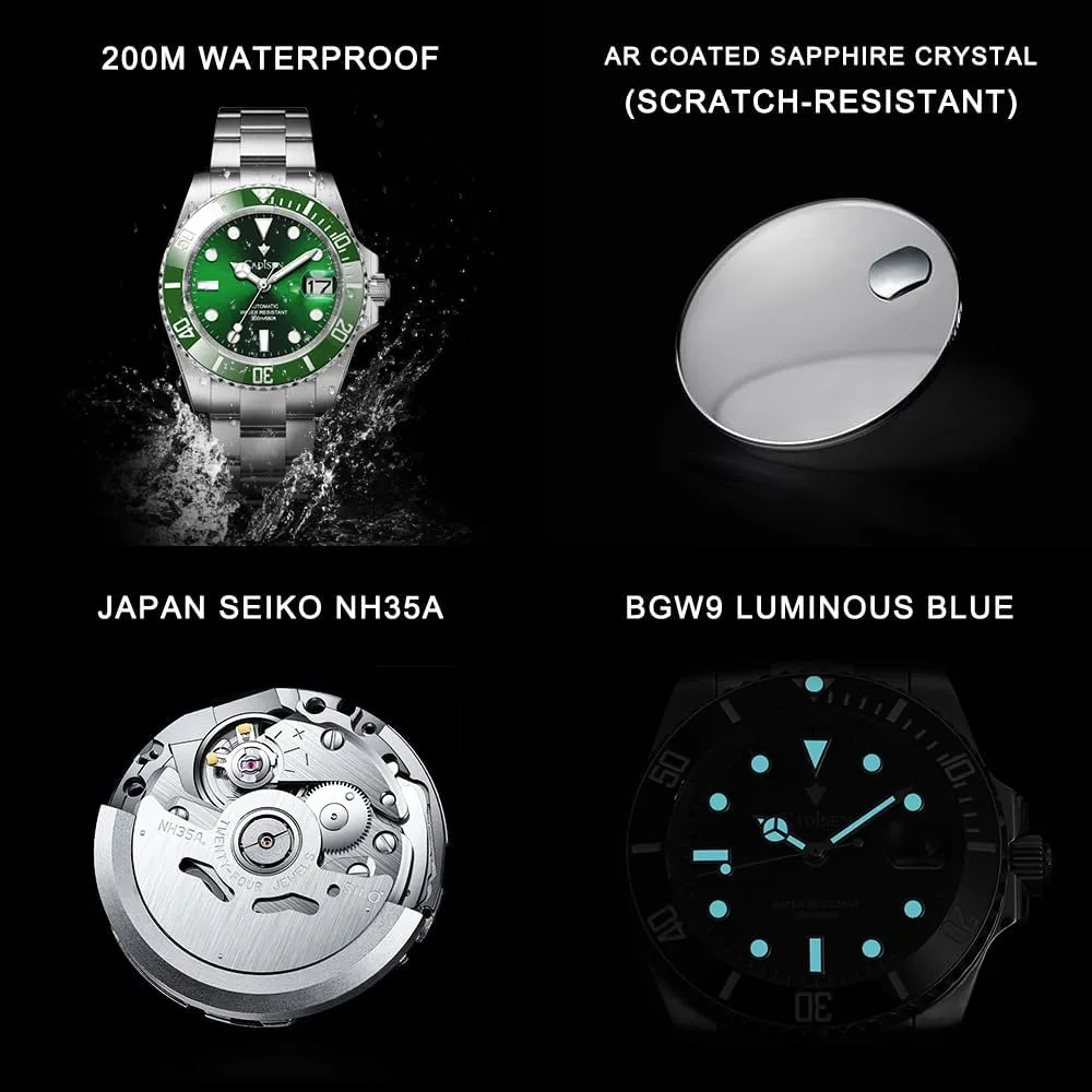 CADISEN Men’s Automatic Watch Mechanical GMT Stainless Steel Band Waterproof Casual Watches for Men