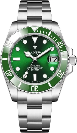 CADISEN Men’s Automatic Watch Mechanical GMT Stainless Steel Band Waterproof Casual Watches for Men