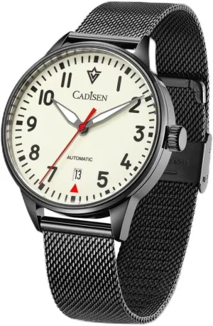 CADISEN New Pilot Men's Mechanical Watch, All Night Glow dial Japanese NH35 Movement, Casual Waterproof Watch