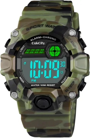 CakCity Boys Camouflage LED Sports Kids Watch Waterproof Digital Electronic Military Wrist Watches for Kids with Silicone Band Alarm Stopwatch Watches Age 5-10