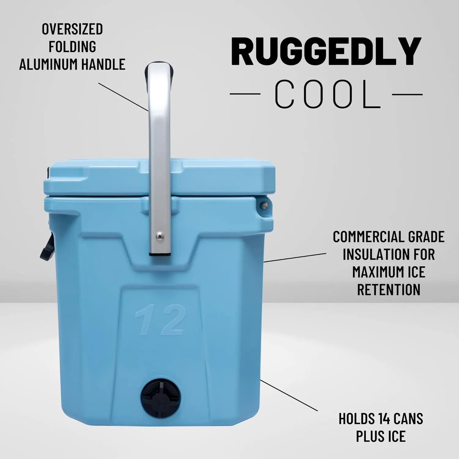 CAMP-ZERO 12L-12.6 Quart Portable Hard Cooler Ice Chest, Perfect for Drinks, Lunch, Beach, Picnics, Boating, Camping and Travel with 2 Molded-in Cup Holders and Folding Aluminum Handle