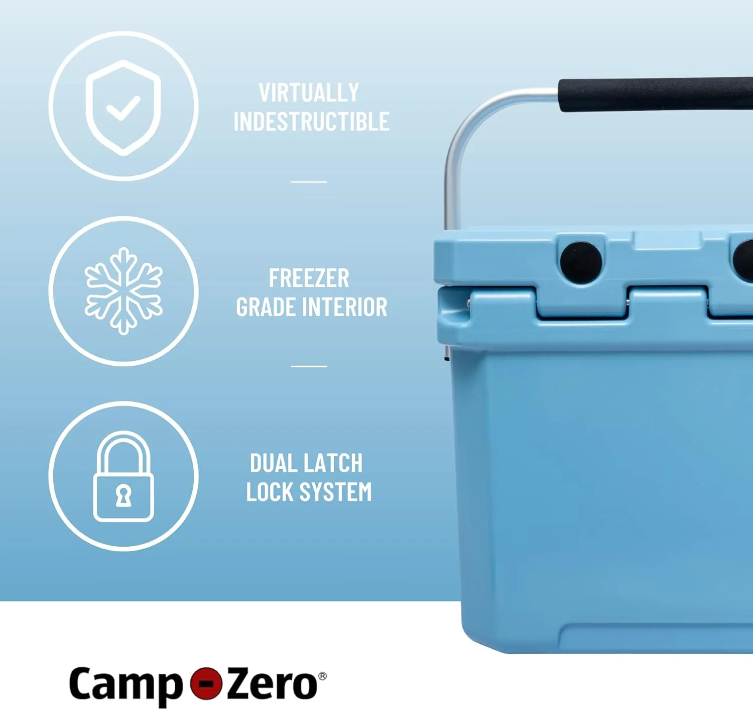 CAMP-ZERO 12L-12.6 Quart Portable Hard Cooler Ice Chest, Perfect for Drinks, Lunch, Beach, Picnics, Boating, Camping and Travel with 2 Molded-in Cup Holders and Folding Aluminum Handle