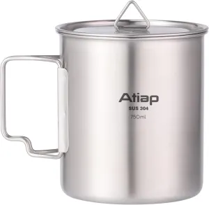 Camping Cup Pot Stainless Steel 750ML Camping Water Mug with Foldable Handles and Lid Portable for Outdoor Camping Backpacking Hiking (750ml Pot)